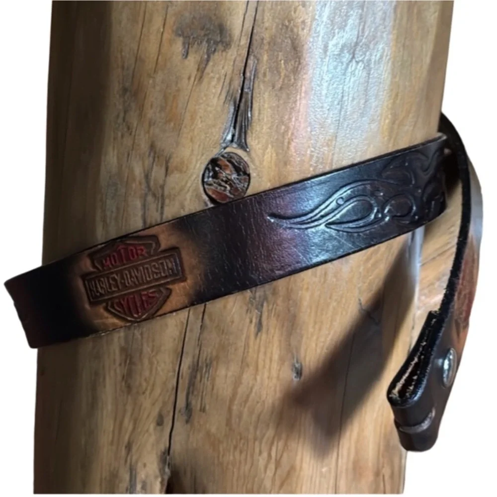 Vintage tooled leather / handmade Harley-Davidson leather belt